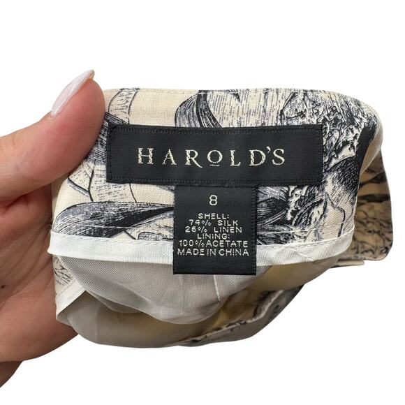 Harold’s Vintage Navy & Cream Tropical Palm Tree Silk Linen Blend Cropped Pants - Picture 6 of 7